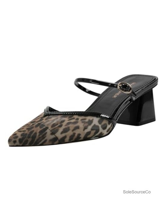 Woven Slingback Block Heel Dress Pumps Pointed Toe Faux Leather
